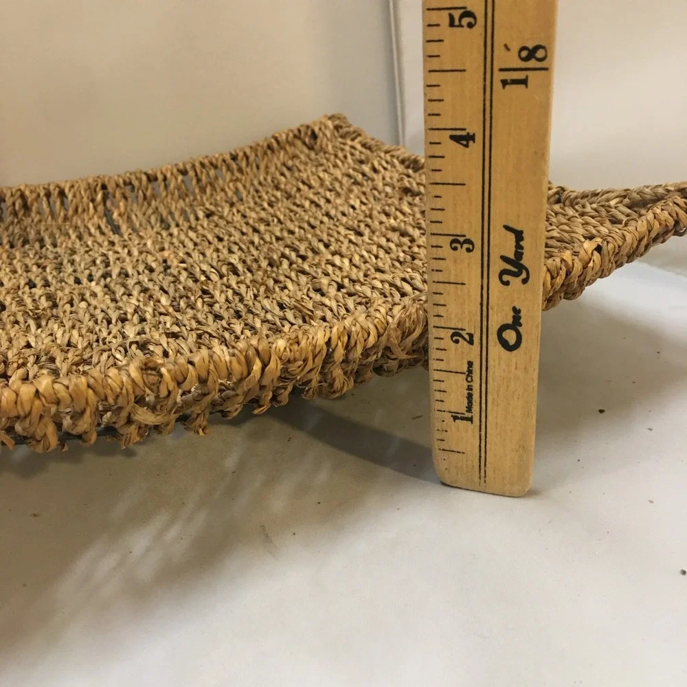 Woven Seagrass Tray Home Decor 10.5in Tan Square Metal Frame Boho Cottagecore
